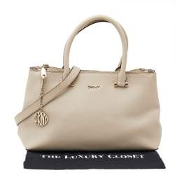 Pre Owned DKNY Off White Saffiano Leather Double Zip Tote