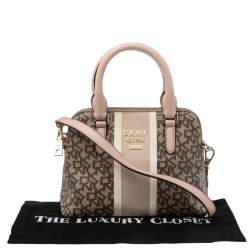 مملوكة مسبقًا DKNY Beige/Brown Monogram Coated PVC Dome Satchel