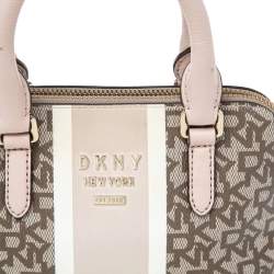 مملوكة مسبقًا DKNY Beige/Brown Monogram Coated PVC Dome Satchel