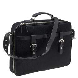 Pre Owned DKNY Black Signature Canvas And Leather Laptop Bag