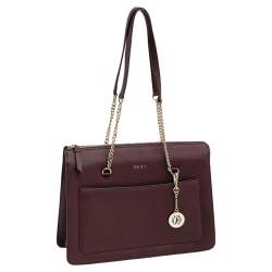 Pre Owned DKNY Burgundy Leather Large Bryant Top Zip Tote