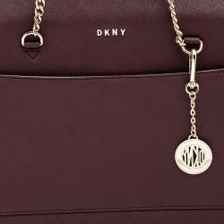 Pre Owned DKNY Burgundy Leather Large Bryant Top Zip Tote