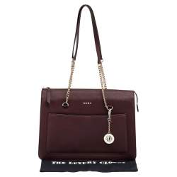 Pre Owned DKNY Burgundy Leather Large Bryant Top Zip Tote