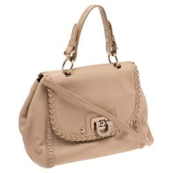 Pre Owned Dkny Beige Leather Whipstitch Flap Top Handle Bag