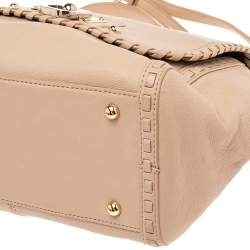Pre Owned Dkny Beige Leather Whipstitch Flap Top Handle Bag
