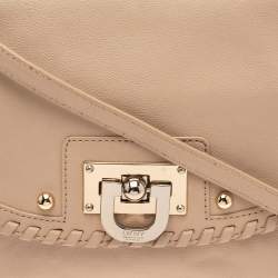 Pre Owned Dkny Beige Leather Whipstitch Flap Top Handle Bag