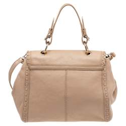 Pre Owned Dkny Beige Leather Whipstitch Flap Top Handle Bag