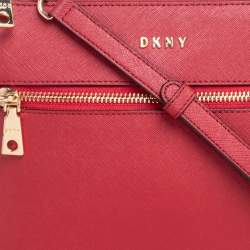 DKNY Red Saffiano Leather Top-Zip Crossbody Bag