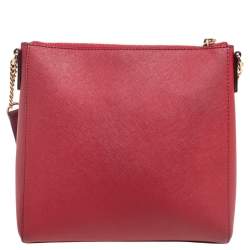 DKNY Red Saffiano Leather Top-Zip Crossbody Bag