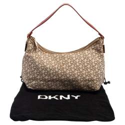 Pre Owned Dkny Beige Signature Canvas Baguette Shoulder Bag