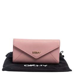 Dkny Pink Saffiano Leather Envelope Flap Wallet