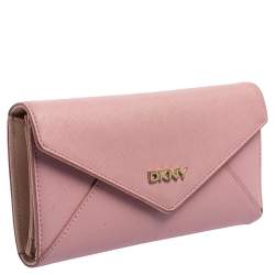 Dkny Pink Saffiano Leather Envelope Flap Wallet