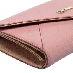 Dkny Pink Saffiano Leather Envelope Flap Wallet