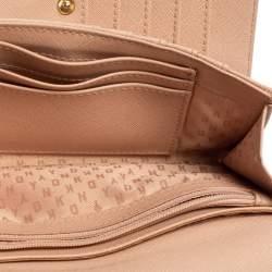 Dkny Pink Saffiano Leather Envelope Flap Wallet