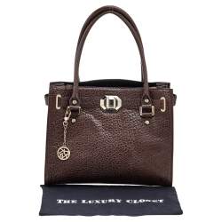 Pre Owned حقيبة يد توتس دي كيه إن واي جلد مُحبب بني