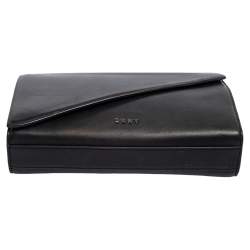 Pre Owned DKNY Black Leather Envelope Clutch