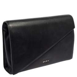 Pre Owned DKNY Black Leather Envelope Clutch