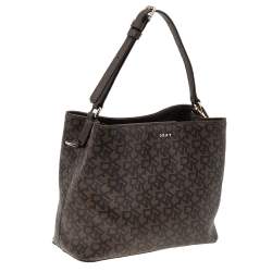 Pre Owned حقيبة كتف دي كي أن واي جلد وكانفاس مقوى مميز بني