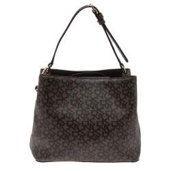 Pre Owned حقيبة كتف دي كي أن واي جلد وكانفاس مقوى مميز بني