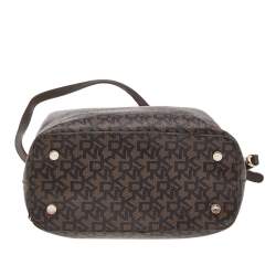 Pre Owned حقيبة كتف دي كي أن واي جلد وكانفاس مقوى مميز بني