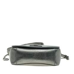 مملوكة مسبقًا DKNY Metallic Dark Grey Lizard Embossed Leather Crossbody Bag