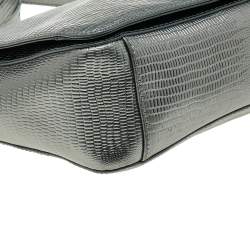 مملوكة مسبقًا DKNY Metallic Dark Grey Lizard Embossed Leather Crossbody Bag