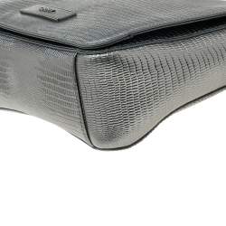مملوكة مسبقًا DKNY Metallic Dark Grey Lizard Embossed Leather Crossbody Bag