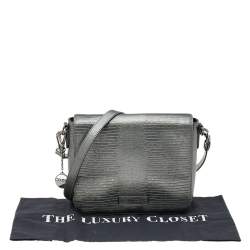 مملوكة مسبقًا DKNY Metallic Dark Grey Lizard Embossed Leather Crossbody Bag