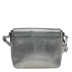 مملوكة مسبقًا DKNY Metallic Dark Grey Lizard Embossed Leather Crossbody Bag