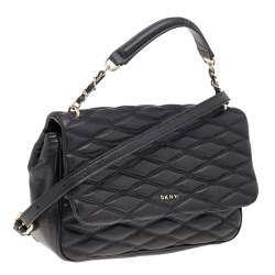 Pre Owned DKNY Black Diamond Quilted Leather Lara Top Handle Bag