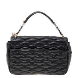 Pre Owned DKNY Black Diamond Quilted Leather Lara Top Handle Bag
