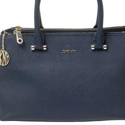 Pre Owned  حقيبة يد توتس  دي كيه إن واي جلد سافيانو أزرق داكن سحاب مزدوج