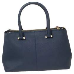 Pre Owned  حقيبة يد توتس  دي كيه إن واي جلد سافيانو أزرق داكن سحاب مزدوج