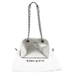 Pre Owned Dkny Silver Leather Dome Chain Shoulder Bag