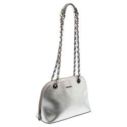 Pre Owned Dkny Silver Leather Dome Chain Shoulder Bag