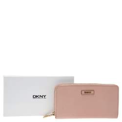 DKNY Pink Leather Zip Around Wallet