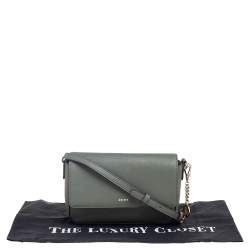 Pre Owned DKNY Green Leather Flap Shoulder Bag
