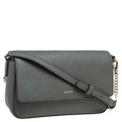 Pre Owned DKNY Green Leather Flap Shoulder Bag