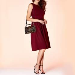 Pre Owned DKNY Brown Calf Hair and Croc Embossed Leather Top Handle Bag