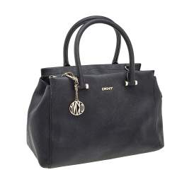 Pre Owned DKNY Black Leather Top Zip Tote