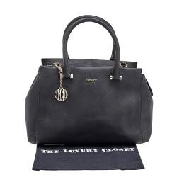 Pre Owned DKNY Black Leather Top Zip Tote