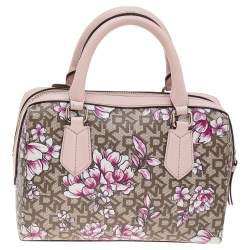 Pre Owned DKNY Pink/Brown Coated Canvas And Leather Bryant Park Satchel
