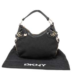 Pre Owned Dkny Black Leather And Monogram Canvas Hobo
