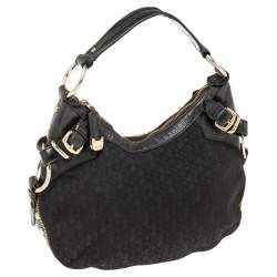 Pre Owned Dkny Black Leather And Monogram Canvas Hobo