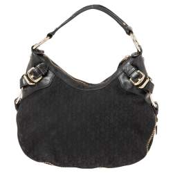 Pre Owned Dkny Black Leather And Monogram Canvas Hobo