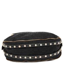 Pre Owned Dkny Black Leather And Monogram Canvas Hobo
