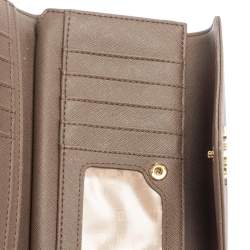 Pre Owned DKNY Dark Beige Saffiano Leather Envelope Flap Continental Wallet