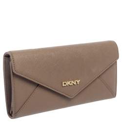 Pre Owned DKNY Dark Beige Saffiano Leather Envelope Flap Continental Wallet