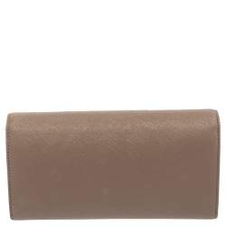 Pre Owned DKNY Dark Beige Saffiano Leather Envelope Flap Continental Wallet