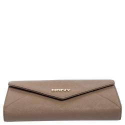Pre Owned DKNY Dark Beige Saffiano Leather Envelope Flap Continental Wallet